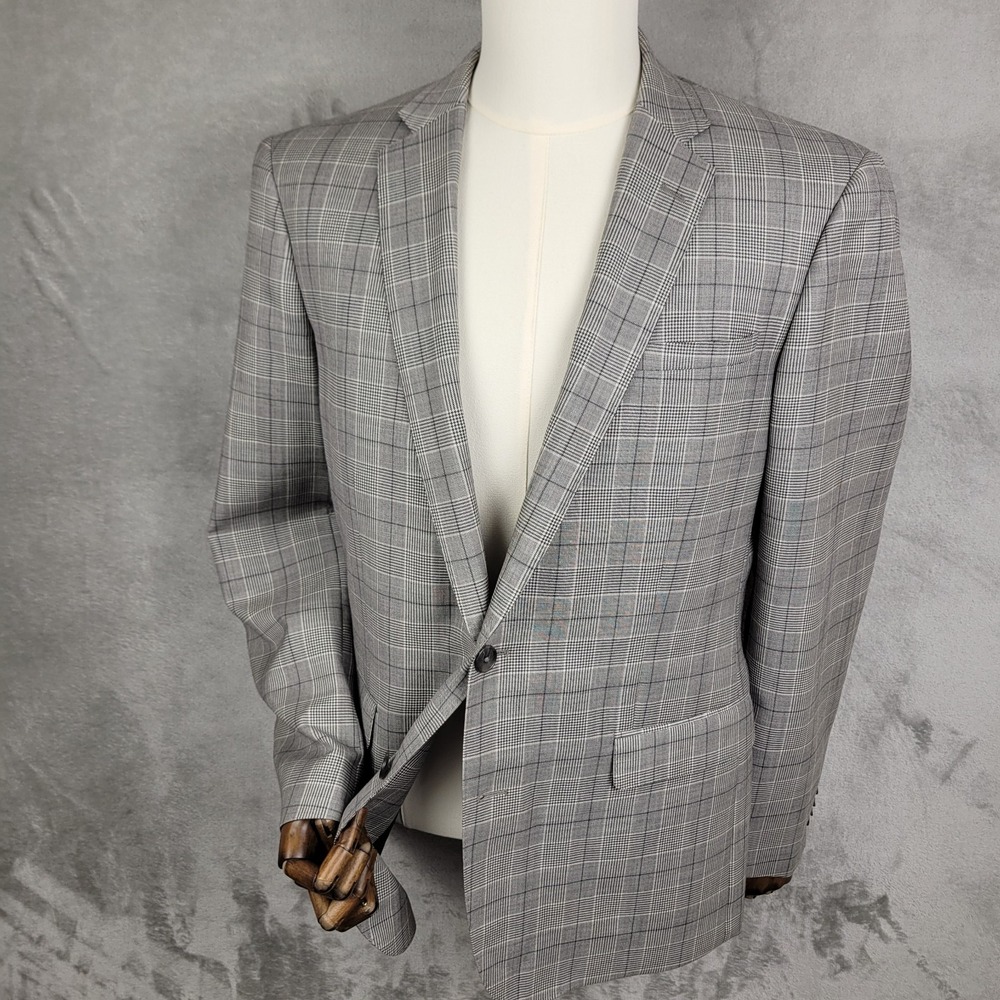 Paisley & Gray Blazer 100% Wool Men's 42R Gray Plaid Slim Fit Limited Edition